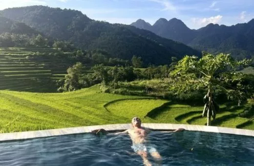 voyage de noces de luxe vue Vietnam rizières piscine