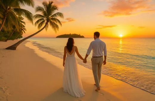 Couple plage voyage de noces de rêve